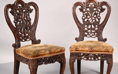 Pair of Anglo-Indian Pierce-Carved Side Chairs