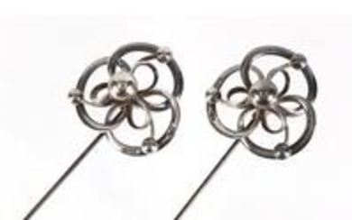Pair of Art Nouveau silver hat pins by Charles Horner