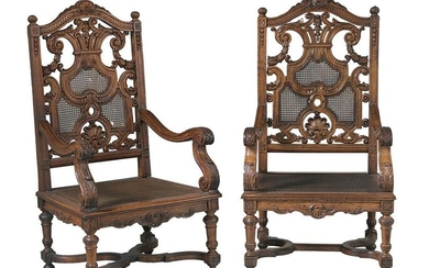 Pair of Baroque-Style Oak Armchairs