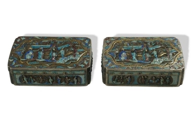 Pair of Chinese Silver Enameled Lidded Boxes, 19th