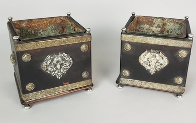 Pair of Continental Classical Revival Silver Mounted Cedar Cachepots