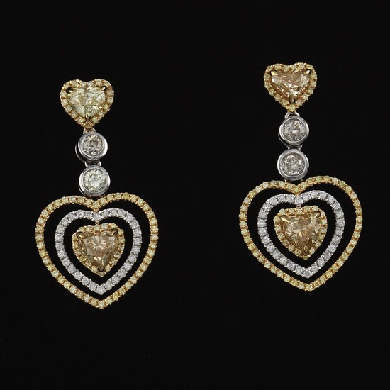 Pair of Diamond Heart Drop Pendant Earrings