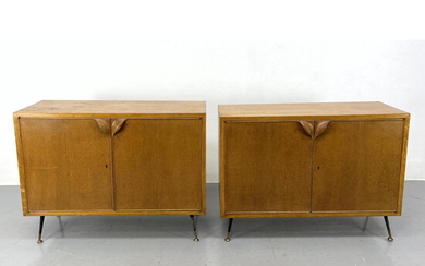 Pair of Italian 1960's light wood credenza Servers. Natural form wood
