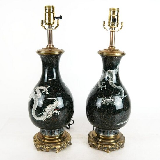 Pair of Japanese Silver Wire Vases as Lamps