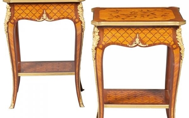 Pair of Louis XV Style Gilt-Metal Mounted Kingwood Marquetry and Parquetry Inlaid Side Tables