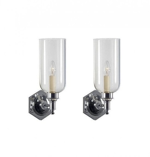 Pair of Nickel & Glass Sconces by Charles Edwards