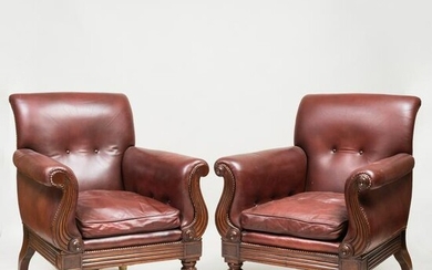 Pair of Regency Style Mahogany and Leather Upholstered