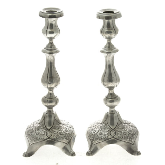 Pair of Russian Silver Candlesticks, Grigory Ivanov, Moscow, 1889.