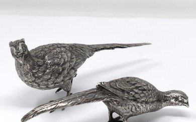 Pair of antique English Solid Sterling silver pheasants