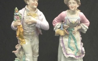Pair of antique German porcelain large figurines
