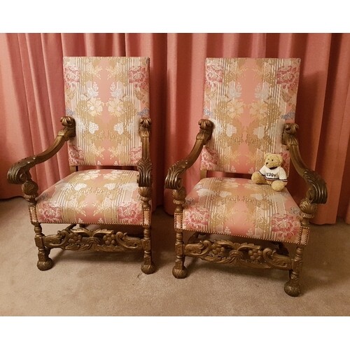 Matching pair of large Victorian Continental Baronial Gothic...