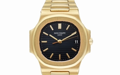 Patek Philippe Reference 3800/001 Nautilus | A yellow gold automatic wristwatch with date and bracelet, Circa 1985
