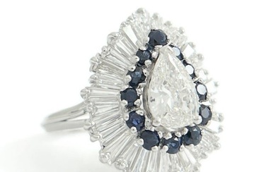 Pear Halo Sapphire Diamond Ring