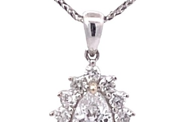 Pear Shaped Diamond Halo Pendant in 18k White Gold with Chain