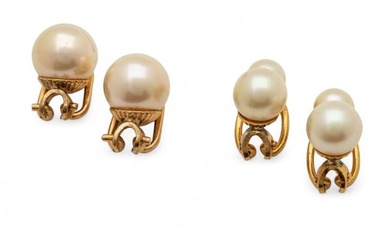 Pearl (5.5mm-10mm) & Yellow Gold Clip Earrings, H 0.5" W 0.25" 8g 2 Pairs
