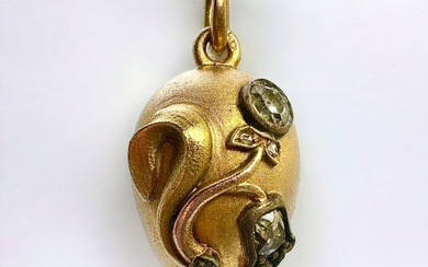 Pendant A. Thielemann Russian 56k ( 14k) Gold Diamond Egg Pendant d. 1890-1909
