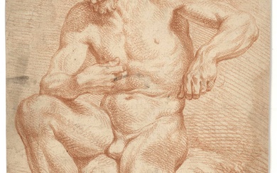 Picart, Bernard (1673-1733). (Study of a nude man seated on...
