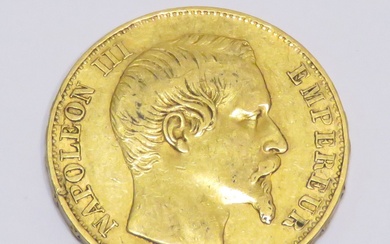 Pièce en or de 20 Francs "Napoléon III-tête nue" datée de 1855, Atelier "A" (Paris)....