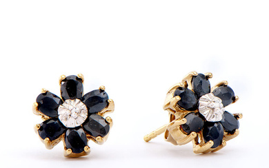 Plated 18KT Yellow Gold 3.05ctw Black Sapphire and Diamond Earrings