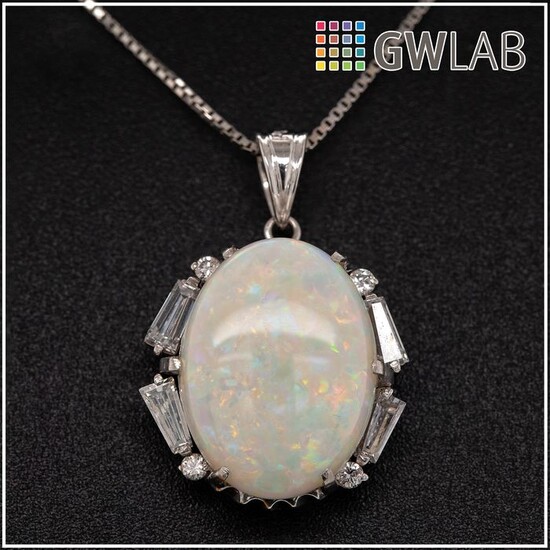 Platinum, 7.27g - Necklace with pendant - 5.17 ct Opal - 0.58 ct Diamonds - No Reserve Price