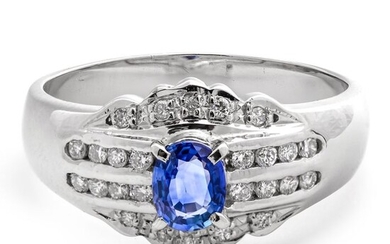 Platinum - Ring - 0.50 ct Sapphire - 0.22 ct Diamonds - No Reserve Price