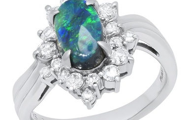 Platinum Setting with 1.85ct Opal and 0.75ct Diamond Ladies Ring