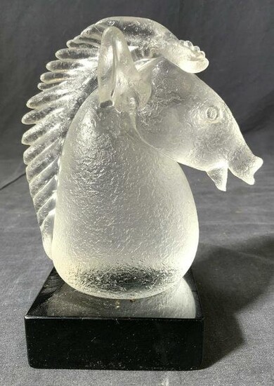 ROBLE Signed Frosted Art Glass Horse Head