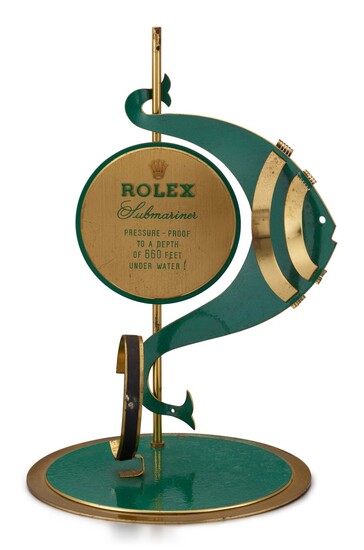 ROLEX | SUBMARINER A GILT BRASS AND GREEN ENAMEL RETAILER'S WINDOW DISPLAY, CIRCA 1960
