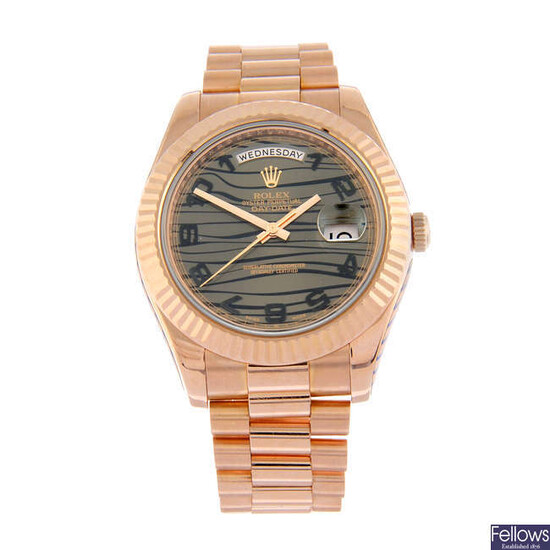 ROLEX - an 18ct rose gold Oyster Perpetual Day-Date II bracelet watch, 41mm.