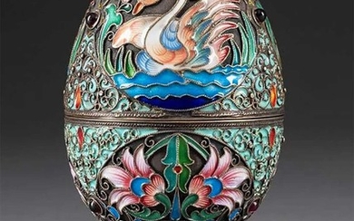 RUSSIAN IMPERIAL SILVER & CLOISONNE EGG