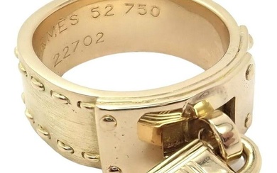 Rare! Authentic Vintage Hermes 18k Yellow Gold "H" Lock Band Ring Size 52