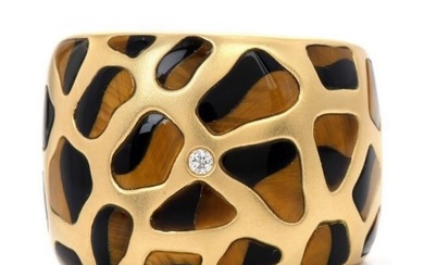 Roberto Coin Diamond Ruby Tigers Eye 18K Yellow GOld Animallier Giraffe Wide Band Ring