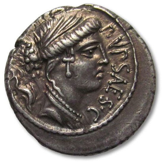 Roman Republic. L. Plautius Hypsaeus, 60 BC. Silver Denarius,Rome mint - beautiful portrait & toning