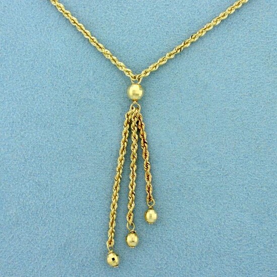 Rope Link Tassel Chain Necklace in 14K Yellow Gold
