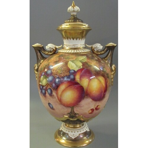 Royal Worcester 1970's porcelain two handled pedestal vase a...