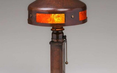 Roycroft Hammered Copper & Mica Helmet Lamp c1920