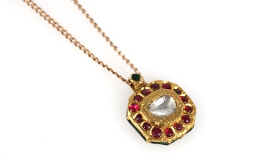 Ruby and diamond necklace of 14 and 18 kt. gold, with jewelry rating