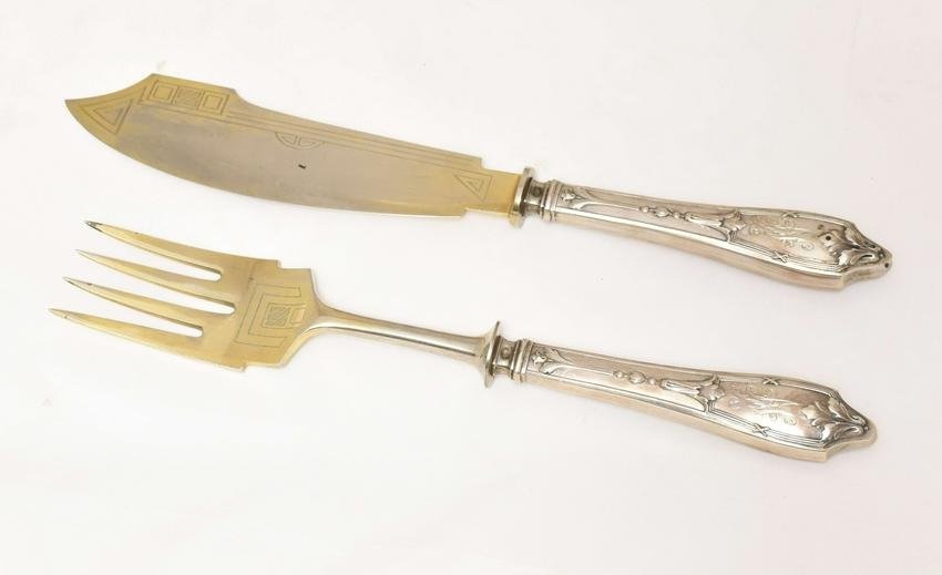 [Russian]. Art Deco fish cutlery set. - Russia, 19th-20th cent.. - Fork: 26Ñ…4 cm; 124 g. Knife