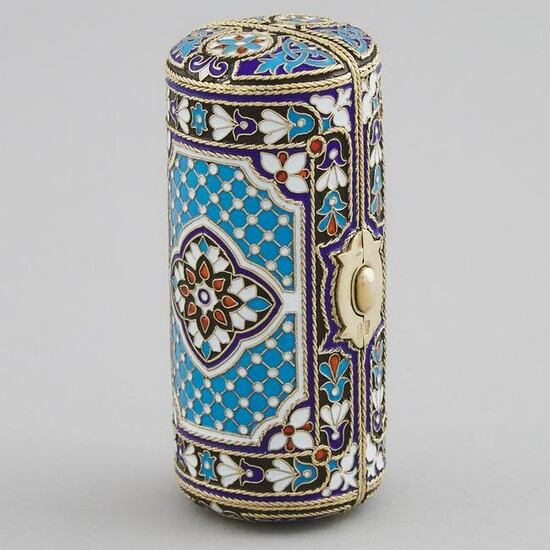 Russian Silver and Cloisonné Enamel Cylindrical