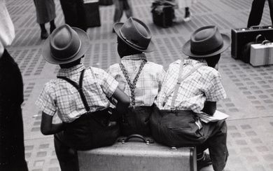 Ruth Orkin (1921-1985) Three Boys on a Suitcase, Penn Station, 1947