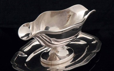 SCHIFFMACHER - FRENCH ANTIQUE STERLING SILVER GRAVY BOAT AND SERVING PLATTER - 1912