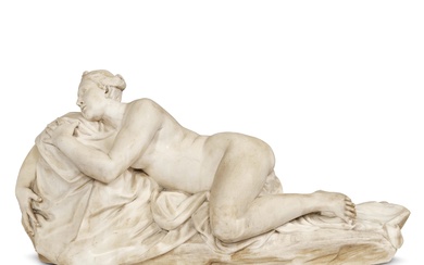 SCULPTOR OF 18TH CENTURY, A FEMALE NUDE, WHITE MARBLE, PORTRAYING A SLEEPING FEMALE FIGURE ON A ROCK, 42X85X28 CM
