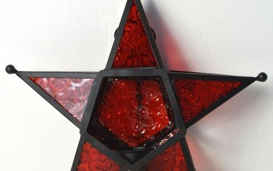 SET (4) STAINED GLASS HANGING STARS