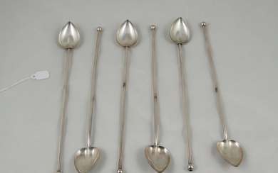 SET OF SIX VINTAGE STERLING SILVER ICED TEA SPOONS/STRAWS