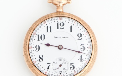 SOUTH BEND, A GOLD FILLED OPENFACE RAILROAD GRADE POCKET WATCH, EARLY 20TH CENTURY, CASE MEASURING APPOXIMATELY 53MM