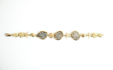 SPANISH SILVER REALE COIN & GOLD BRACELET