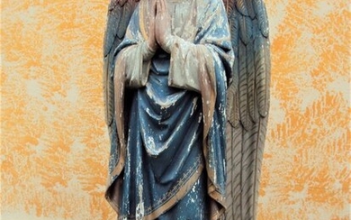 Sculpture, Praying Angel - 73 cm - Wood, polychrome - Mid 19th century