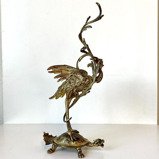Sculpture, crane on turtle - Bronze (gilt) - Second half 19th century