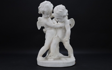 Sculpture en albâtre "La bataille du cœur" - Hauteur 44 cm. (doigt collé)