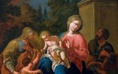Scuola Francese del XVII Secolo - Sacra Famiglia con San Giovannino e Santa Elisabetta